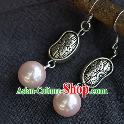 Handmade Traditional Classical Carving Lotus Ear Accessories Chinese National Silver Earrings
