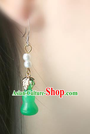 Handmade Traditional Green Jade Gourd Ear Accessories Chinese Hanfu Jewelry National Earrings Handmade Traditional Green Jade Gourd Ear Accessories Chinese Hanfu Jewelry National Earrings