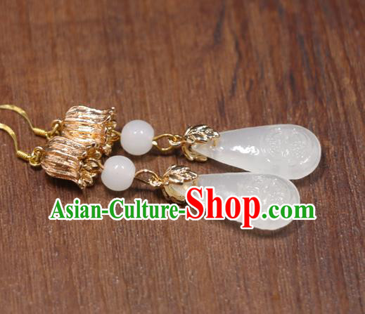 Handmade Traditional White Glass Ear Accessories Chinese Hanfu Jewelry National Golden Convallaria Earrings