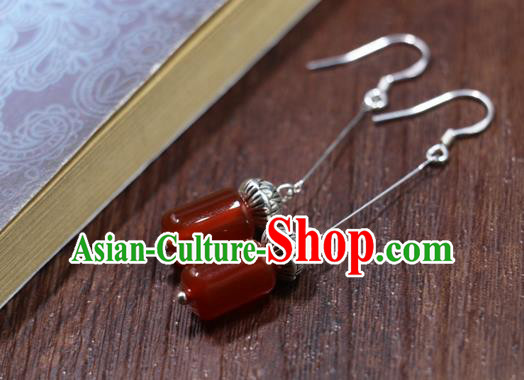 Handmade Traditional Silver Lotus Ear Accessories Chinese Hanfu Jewelry National Agate Earrings Handmade Traditional Silver Lotus Ear Accessories Chinese Hanfu Jewelry National Agate Earrings