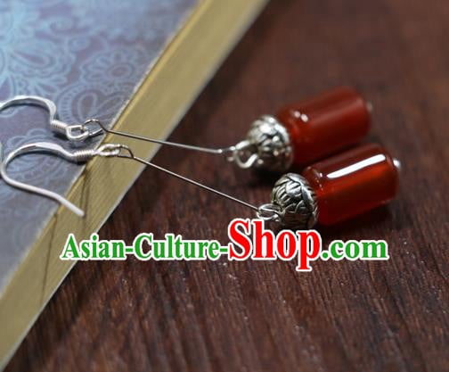 Handmade Traditional Silver Lotus Ear Accessories Chinese Hanfu Jewelry National Agate Earrings Handmade Traditional Silver Lotus Ear Accessories Chinese Hanfu Jewelry National Agate Earrings