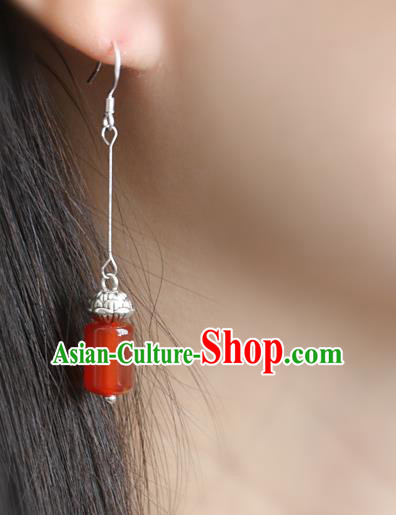 Handmade Traditional Silver Lotus Ear Accessories Chinese Hanfu Jewelry National Agate Earrings Handmade Traditional Silver Lotus Ear Accessories Chinese Hanfu Jewelry National Agate Earrings