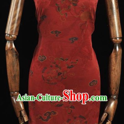 Top Grade Jacquard Gambiered Guangdong Gauze Chinese Cheongsam Fabric Traditional Royal Pattern Red Silk Drapery