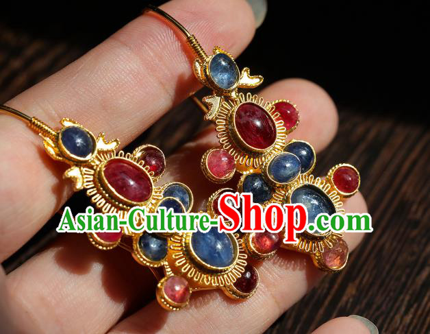 Handmade Traditional Ming Dynasty Ear Accessories Chinese Gems Jewelry Ancient Court Empress Earrings Handmade Traditional Ming Dynasty Ear Accessories Chinese Gems Jewelry Ancient Court Empress Earrings