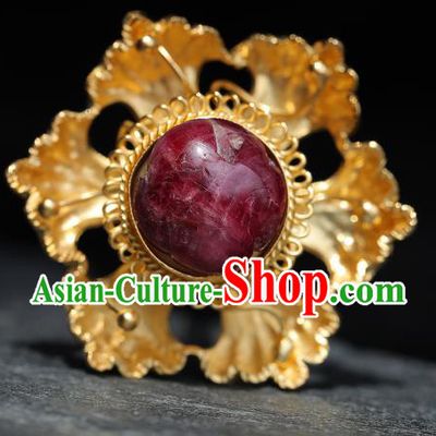 China Handmade Gems Hair Accessories Ancient Empress Hair Stick Ming Dynasty Palace Golden Flower Hairpin for Women