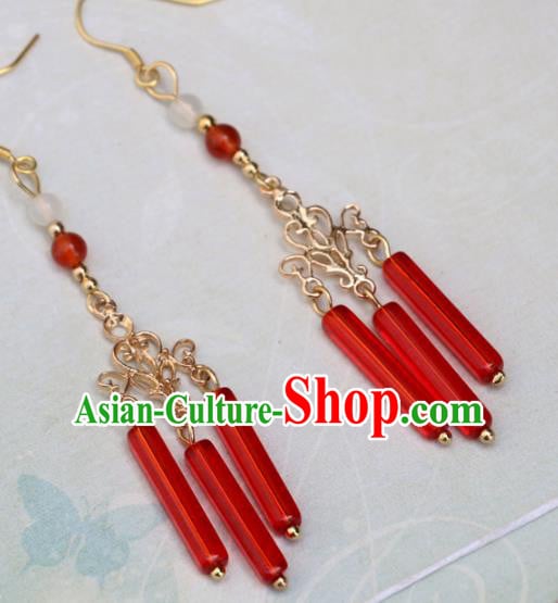 Handmade Traditional Classical Red Beads Tassel Ear Accessories Chinese National Earrings Handmade Traditional Classical Red Beads Tassel Ear Accessories Chinese National Earrings