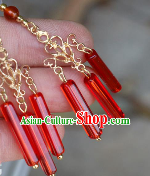 Handmade Traditional Classical Red Beads Tassel Ear Accessories Chinese National Earrings Handmade Traditional Classical Red Beads Tassel Ear Accessories Chinese National Earrings