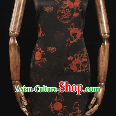 Top Grade Gambiered Guangdong Gauze Chinese Traditional Royal Pattern Silk Drapery Cheongsam Jacquard Black Satin Fabric
