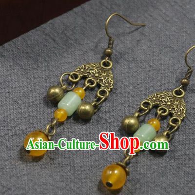 Handmade Traditional Ear Accessories Chinese National Jade Beads Tassel Earrings