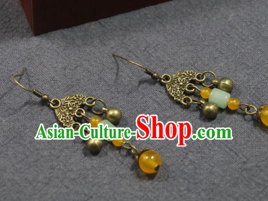 Handmade Traditional Ear Accessories Chinese National Jade Beads Tassel Earrings Handmade Traditional Ear Accessories Chinese National Jade Beads Tassel Earrings