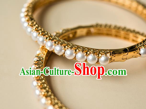 Chinese Ancient Princess Pearls Bracelet Gilding Accessories Traditional Ming Dynasty Jewelry Chinese Ancient Princess Pearls Bracelet Gilding Accessories Traditional Ming Dynasty Jewelry