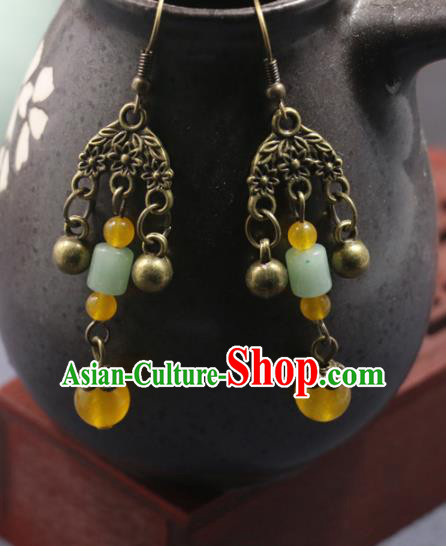 Handmade Traditional Ear Accessories Chinese National Jade Beads Tassel Earrings Handmade Traditional Ear Accessories Chinese National Jade Beads Tassel Earrings