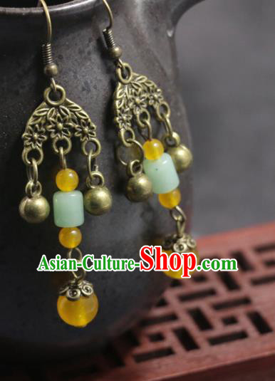 Handmade Traditional Ear Accessories Chinese National Jade Beads Tassel Earrings Handmade Traditional Ear Accessories Chinese National Jade Beads Tassel Earrings
