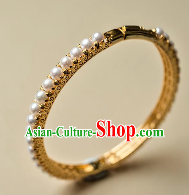 Chinese Ancient Princess Pearls Bracelet Gilding Accessories Traditional Ming Dynasty Jewelry Chinese Ancient Princess Pearls Bracelet Gilding Accessories Traditional Ming Dynasty Jewelry