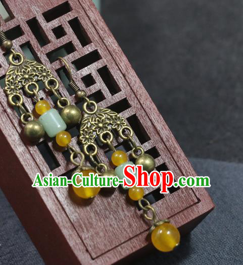 Handmade Traditional Ear Accessories Chinese National Jade Beads Tassel Earrings Handmade Traditional Ear Accessories Chinese National Jade Beads Tassel Earrings