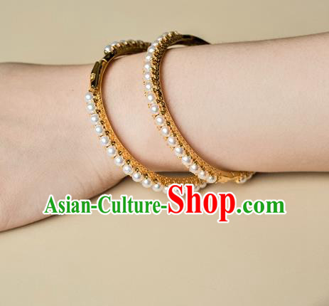 Chinese Ancient Princess Pearls Bracelet Gilding Accessories Traditional Ming Dynasty Jewelry Chinese Ancient Princess Pearls Bracelet Gilding Accessories Traditional Ming Dynasty Jewelry