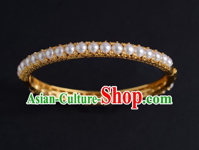 Chinese Ancient Princess Pearls Bracelet Gilding Accessories Traditional Ming Dynasty Jewelry Chinese Ancient Princess Pearls Bracelet Gilding Accessories Traditional Ming Dynasty Jewelry