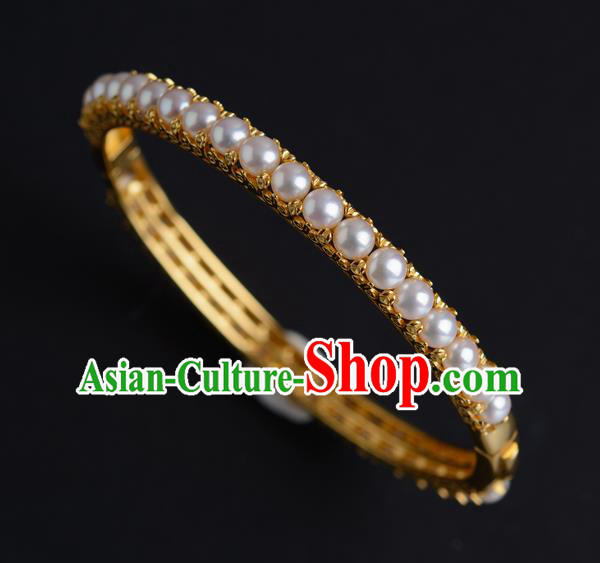 Chinese Ancient Princess Pearls Bracelet Gilding Accessories Traditional Ming Dynasty Jewelry Chinese Ancient Princess Pearls Bracelet Gilding Accessories Traditional Ming Dynasty Jewelry