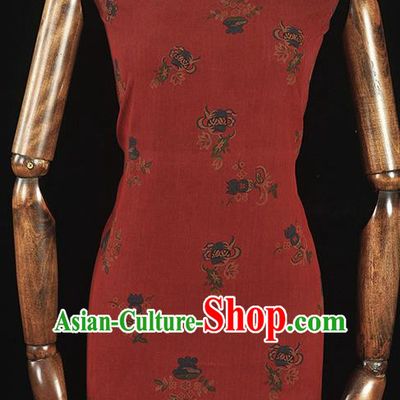Top Grade Red Gambiered Guangdong Gauze Chinese Traditional Flowers Pattern Silk Drapery Cheongsam Fabric