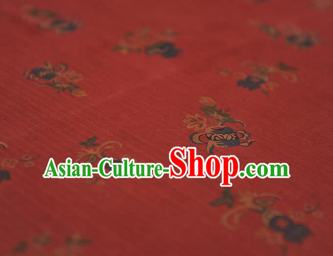Top Grade Red Gambiered Guangdong Gauze Chinese Traditional Flowers Pattern Silk Drapery Cheongsam Fabric