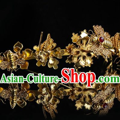 China Traditional Hair Accessories Handmade Ancient Empress Hair Crown Ming Dynasty Palace Golden Butterfly Hairpin for Women