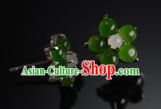 China Ancient Princess Jade Plum Blossom Ear Jewelry Accessories Traditional Qing Dynasty Earrings China Ancient Princess Jade Plum Blossom Ear Jewelry Accessories Traditional Qing Dynasty Earrings