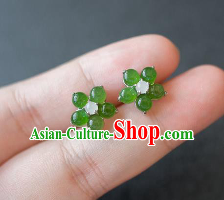 China Ancient Princess Jade Plum Blossom Ear Jewelry Accessories Traditional Qing Dynasty Earrings China Ancient Princess Jade Plum Blossom Ear Jewelry Accessories Traditional Qing Dynasty Earrings