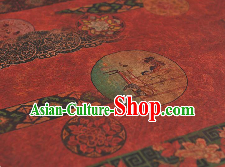 Top Grade Red Gambiered Guangdong Gauze Cheongsam Fabric Chinese Traditional Flowers Pattern Silk Drapery Top Grade Red Gambiered Guangdong Gauze Cheongsam Fabric Chinese Traditional Flowers Pattern Silk Drapery