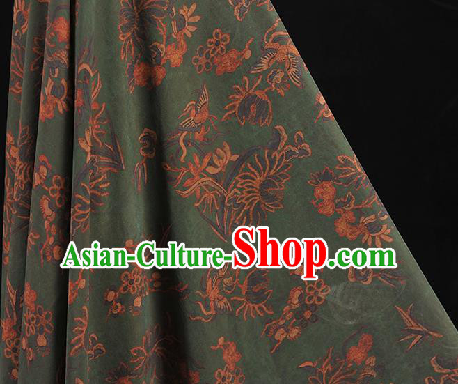 Top Gambiered Guangdong Gauze Cheongsam Fabric Chinese Traditional Chrysanthemum Pattern Deep Green Silk Drapery Top Gambiered Guangdong Gauze Cheongsam Fabric Chinese Traditional Chrysanthemum Pattern Deep Green Silk Drapery