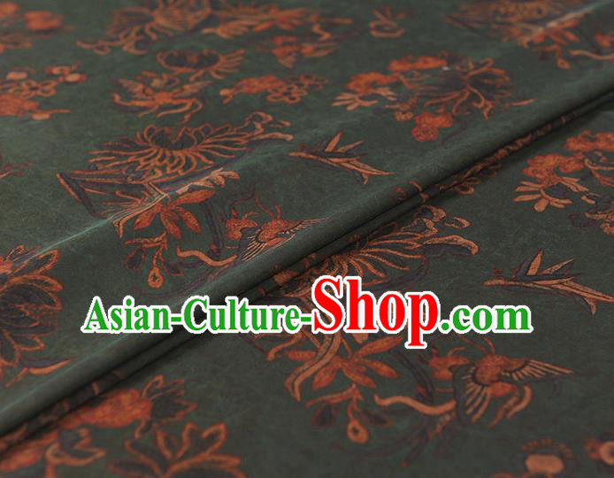 Top Gambiered Guangdong Gauze Cheongsam Fabric Chinese Traditional Chrysanthemum Pattern Deep Green Silk Drapery Top Gambiered Guangdong Gauze Cheongsam Fabric Chinese Traditional Chrysanthemum Pattern Deep Green Silk Drapery