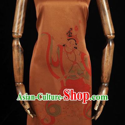 China Traditional Flying Apsaras Pattern Silk Fabric Classical Cheongsam Gambiered Guangdong Gauze Cloth