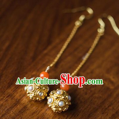 China Traditional Sui Dynasty Princess Li Jingxun Earrings Ancient Court Pearls Ear Jewelry Gilding Accessories