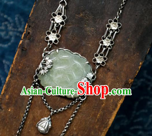 China Handmade National Silver Jewelry Accessories Traditional Jade Carving Lotus Necklace Pendant China Handmade National Silver Jewelry Accessories Traditional Jade Carving Lotus Necklace Pendant