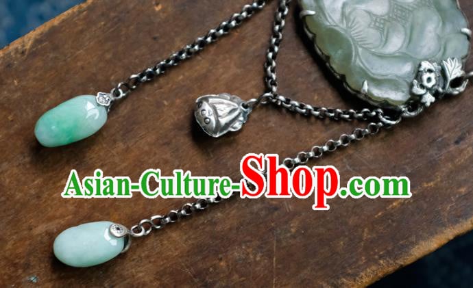 China Handmade National Silver Jewelry Accessories Traditional Jade Carving Lotus Necklace Pendant China Handmade National Silver Jewelry Accessories Traditional Jade Carving Lotus Necklace Pendant
