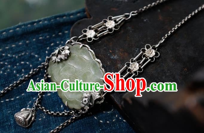 China Handmade National Silver Jewelry Accessories Traditional Jade Carving Lotus Necklace Pendant China Handmade National Silver Jewelry Accessories Traditional Jade Carving Lotus Necklace Pendant