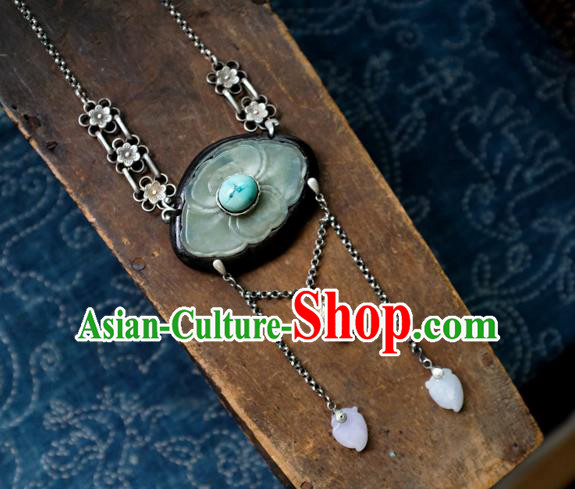 Handmade China Traditional Jade Carving Lotus Necklace Pendant National Silver Jewelry Accessories Handmade China Traditional Jade Carving Lotus Necklace Pendant National Silver Jewelry Accessories