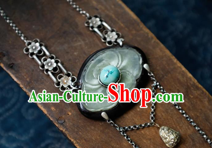 Handmade China Traditional Jade Carving Lotus Necklace Pendant National Silver Jewelry Accessories Handmade China Traditional Jade Carving Lotus Necklace Pendant National Silver Jewelry Accessories