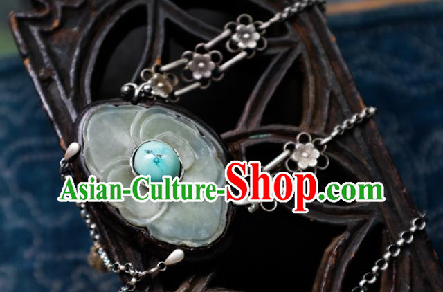 Handmade China Traditional Jade Carving Lotus Necklace Pendant National Silver Jewelry Accessories Handmade China Traditional Jade Carving Lotus Necklace Pendant National Silver Jewelry Accessories