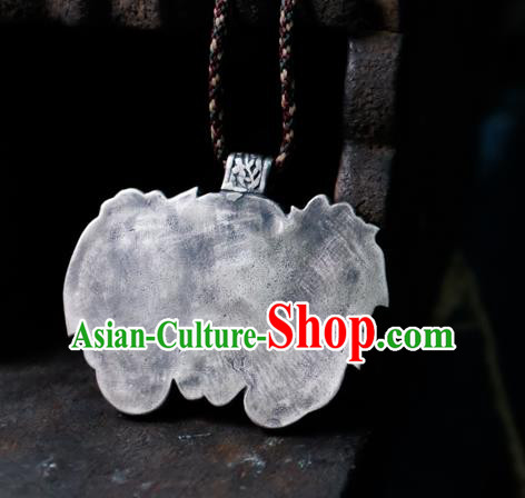 Handmade China Traditional Jade Necklace Accessories National Silver Carving Jewelry Pendant