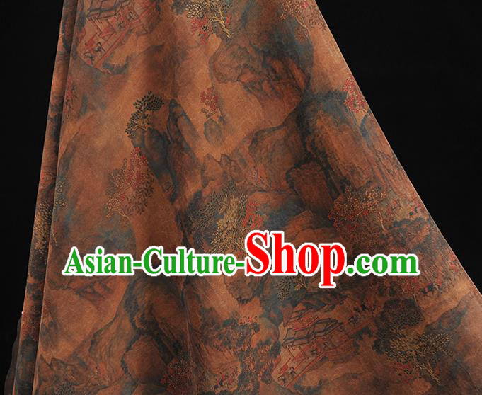 Top Silk Fabric Chinese Cheongsam Gambiered Guangdong Gauze Traditional Pavilion Pattern Brown Silk Drapery Top Silk Fabric Chinese Cheongsam Gambiered Guangdong Gauze Traditional Pavilion Pattern Brown Silk Drapery