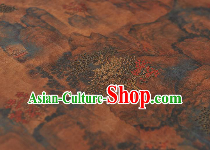 Top Silk Fabric Chinese Cheongsam Gambiered Guangdong Gauze Traditional Pavilion Pattern Brown Silk Drapery Top Silk Fabric Chinese Cheongsam Gambiered Guangdong Gauze Traditional Pavilion Pattern Brown Silk Drapery