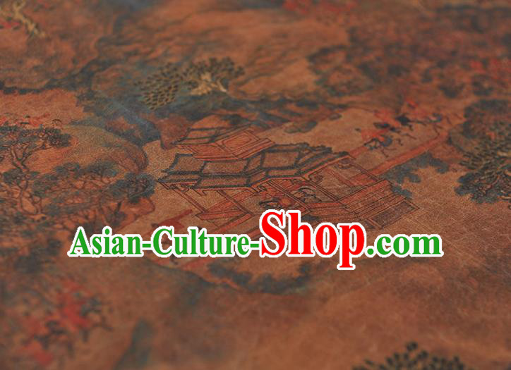 Top Silk Fabric Chinese Cheongsam Gambiered Guangdong Gauze Traditional Pavilion Pattern Brown Silk Drapery Top Silk Fabric Chinese Cheongsam Gambiered Guangdong Gauze Traditional Pavilion Pattern Brown Silk Drapery