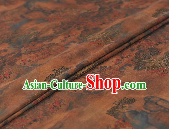 Top Silk Fabric Chinese Cheongsam Gambiered Guangdong Gauze Traditional Pavilion Pattern Brown Silk Drapery Top Silk Fabric Chinese Cheongsam Gambiered Guangdong Gauze Traditional Pavilion Pattern Brown Silk Drapery