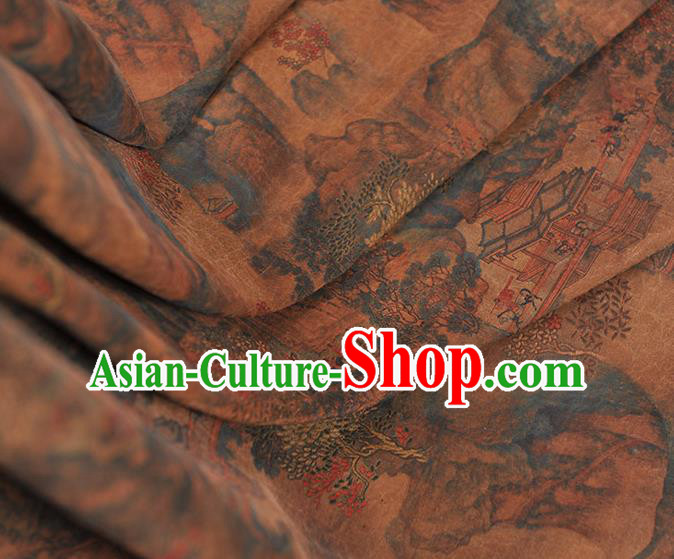 Top Silk Fabric Chinese Cheongsam Gambiered Guangdong Gauze Traditional Pavilion Pattern Brown Silk Drapery Top Silk Fabric Chinese Cheongsam Gambiered Guangdong Gauze Traditional Pavilion Pattern Brown Silk Drapery