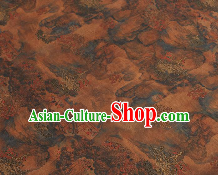 Top Silk Fabric Chinese Cheongsam Gambiered Guangdong Gauze Traditional Pavilion Pattern Brown Silk Drapery Top Silk Fabric Chinese Cheongsam Gambiered Guangdong Gauze Traditional Pavilion Pattern Brown Silk Drapery