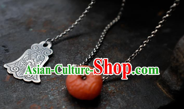 Handmade China Traditional Red Fish Necklace Pendant National Women Jewelry Silver Carving Accessories Handmade China Traditional Red Fish Necklace Pendant National Women Jewelry Silver Carving Accessories