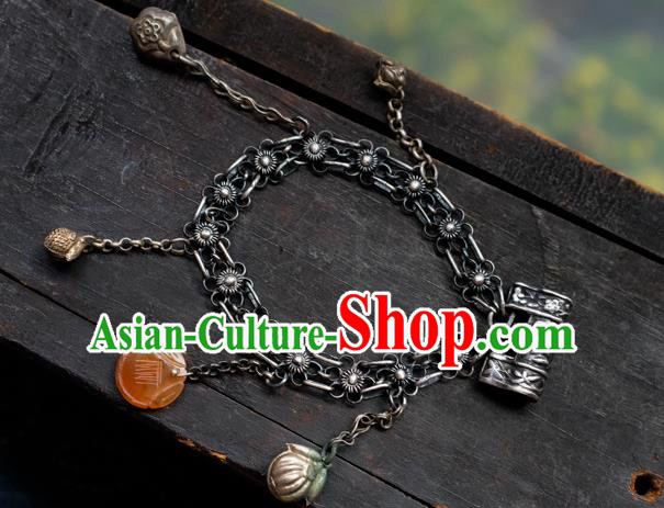 Chinese Traditional Plum Blossom Jewelry Handmade Silver Lock Bracelet Accessories