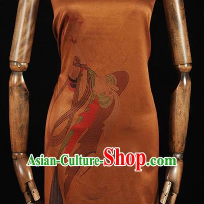 China Cheongsam Cloth Traditional Lotus Goddess Pattern Silk Fabric Classical Gambiered Guangdong Gauze