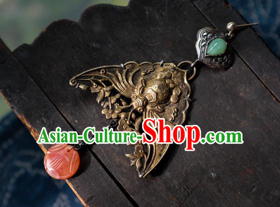 China National Retro Earrings Traditional Jewelry Handmade Silver Carving Ear Accessories