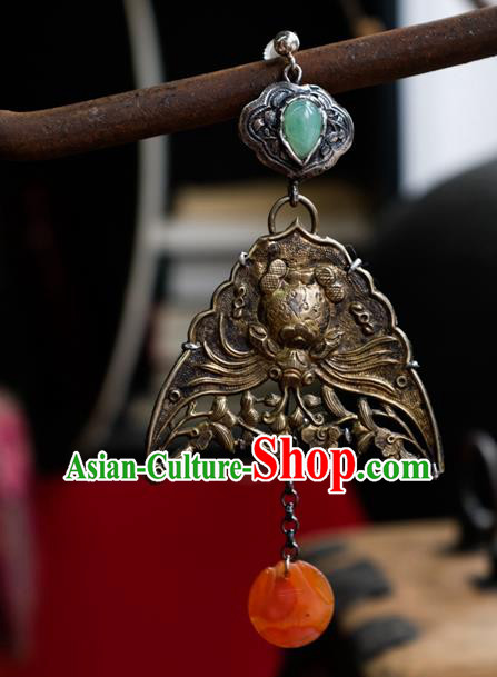 China National Retro Earrings Traditional Jewelry Handmade Silver Carving Ear Accessories